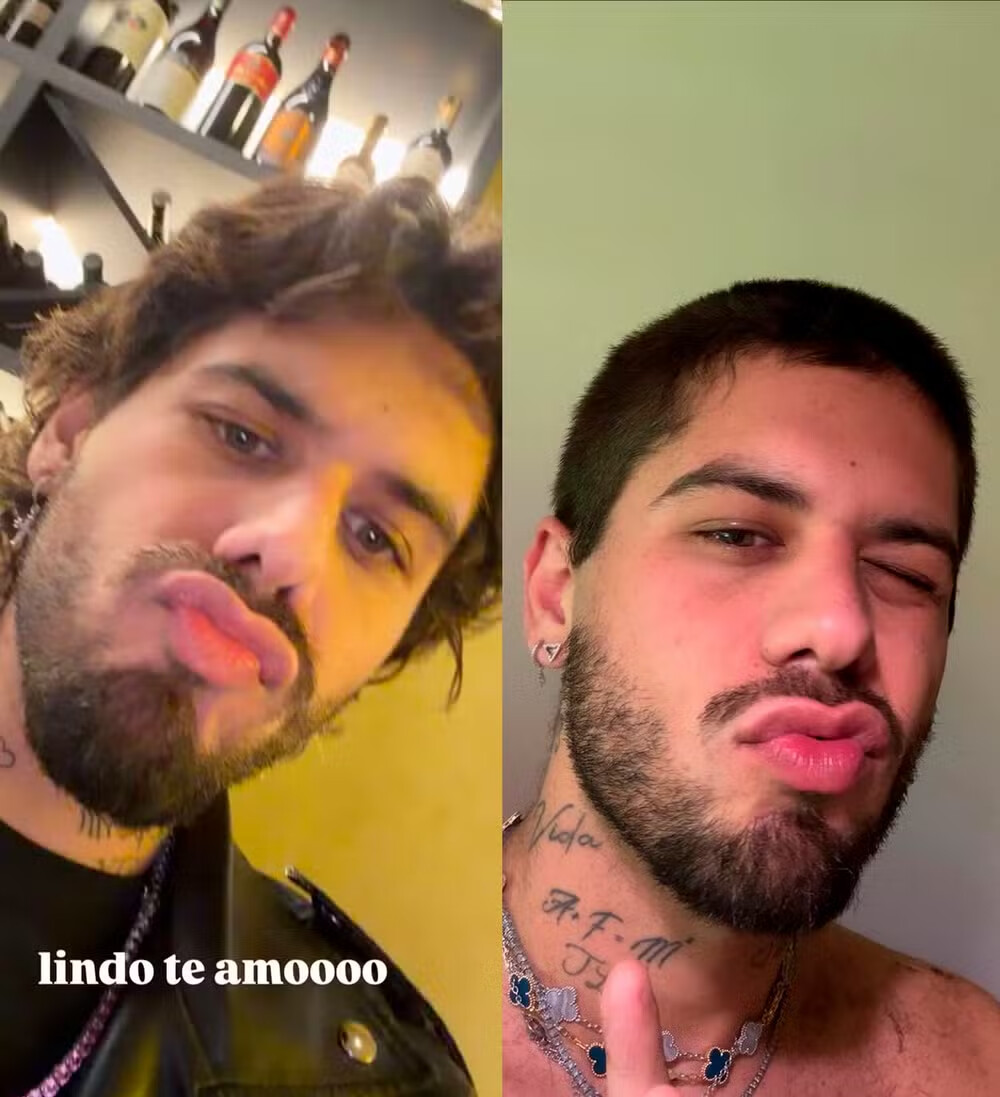 Montagem de Zé Felipe com o antes e depois da promessa do corte de cabelo 